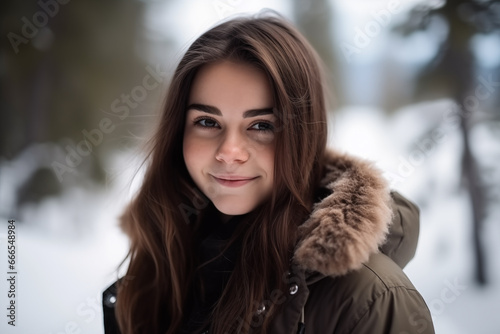 young girl outdoors in the snow photo