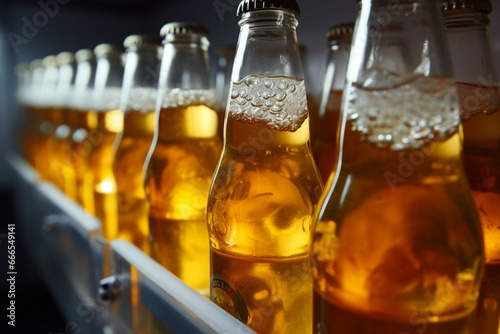 Chilled beer bottles, closeup, ready to cool with golden liquid in the fridge for the party © Muhammad Shoaib