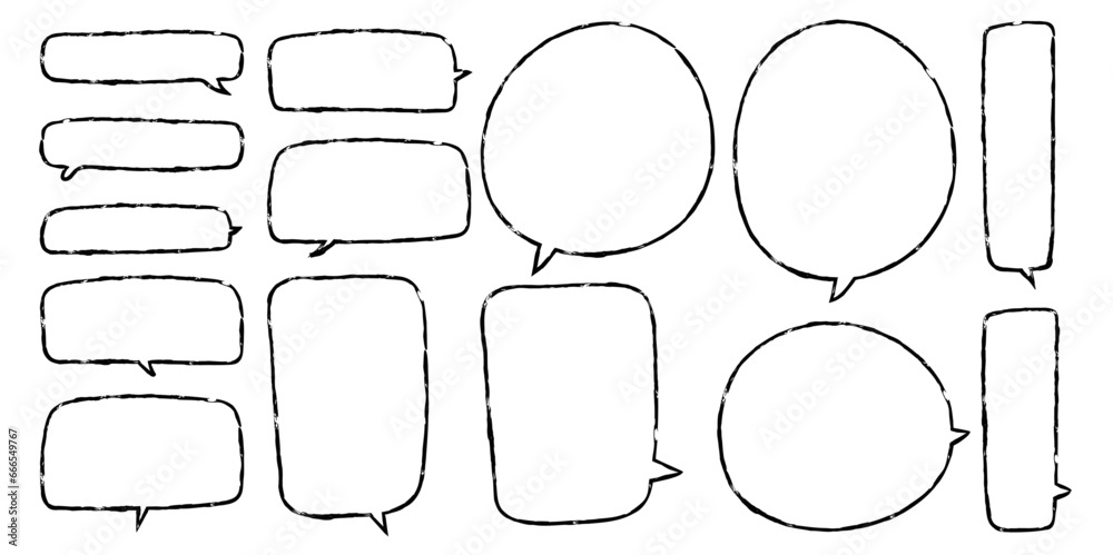 Black and white vector speech bubble set. Hand drawn doodle sketch style speech bubble. Black and white vector speech bubble set. Hand drawn doodle sketch style speech bubble.