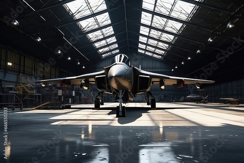 Military Aircraft Inside Hangar, Ready For Action