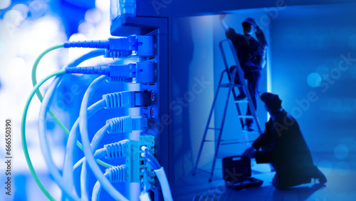 Network hardware. Men with ...