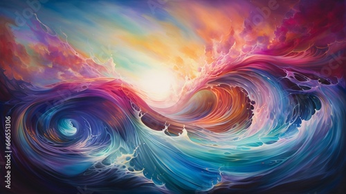 Iridescent waves of energy emanating from a central core, creating a captivating interplay of color and form © Muhammad