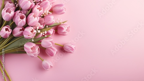  a bouquet of pink tulips on a pink background. generative ai