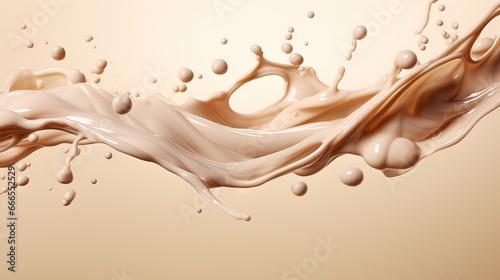 a liquid splashing into the air with a light brown background. generative ai © Shanti