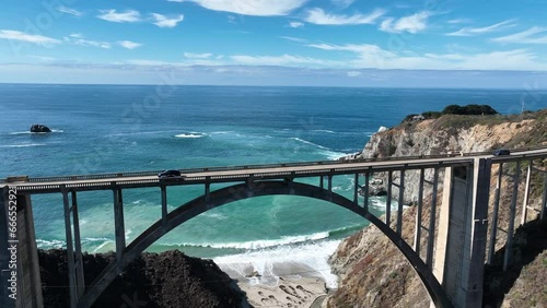 Bixby Creek Bridge At Highway 1 In California United States. Architecture Road Trip In Ocean Road Of California. Seaside Landscape. Bixby Creek Bridge At Highway 1 In California United States. 