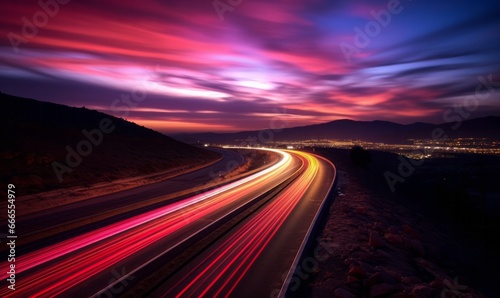 Vibrant streaks of light on a mesmerizing night highway, long exposure photography © ParinApril