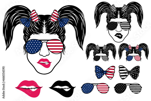 American Messy Bun  American Patriotic Mom Bun  American Sunglasses  American Headband  Mom Life  4th of July  Vector files