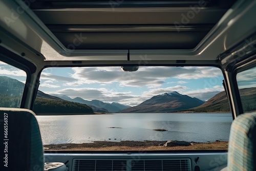 Breathtaking View Of Scottish Loch From The Back Of Campervan