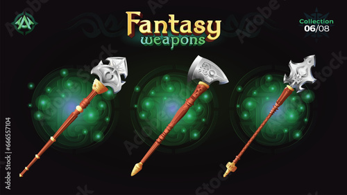 Fantasy Spear Collection for Fantasy RPG and Medieval games -Vector Illustration 