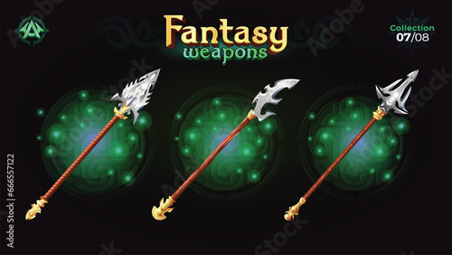 Fantasy Spear Collection for Fantasy RPG and Medieval games -Vector Illustration 