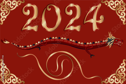 dragon  2024 year  new  vector  card  christmas  celebration  illustration  happy  decoration  greeting  design  new year  wallpaper  banner  background