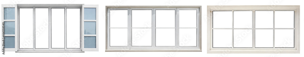 Set of real modern windows, isolated on a white background. Collection of various office front store frames for design, exterior building aluminum facade element. PNG file, clipping path. Set of real modern windows, isolated on a white background. Collection of various office front store frames for design, exterior building aluminum facade element. PNG file, clipping path.