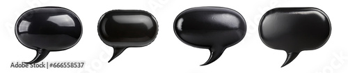 Set of four 3D black speech bubbles, isolated on a transparent background. PNG, cutout, or clipping path.
