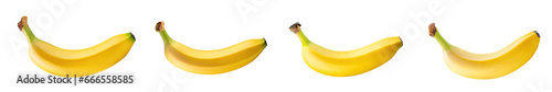 Set of realistic ripe yellow banana fruits, isolated on a transparent background. PNG cutout or clipping path. photo