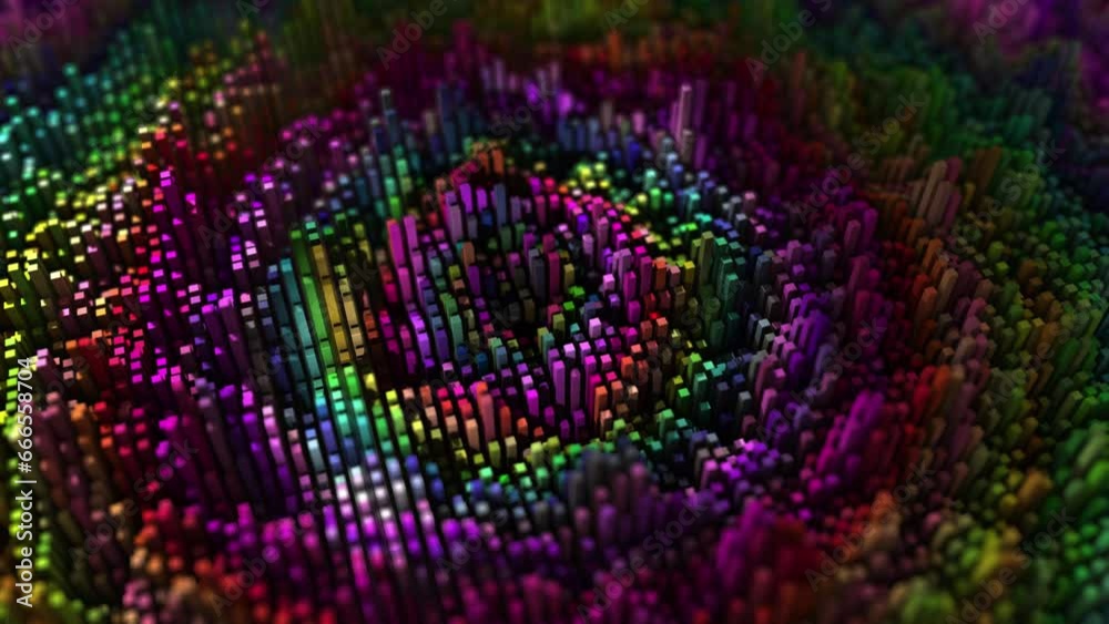 Abstract square geometric moving cubes 3d animation digital concept background. Multicolored spiral shaped bars. Vj cubic surface in movement. 4k footage Abstract square geometric moving cubes 3d animation digital concept background. Multicolored spiral shaped bars. Vj cubic surface in movement. 4k footage