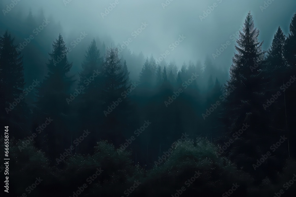 Dark And Mysterious Forest Enveloped In Mist And Fog Dark And Mysterious Forest Enveloped In Mist And Fog
