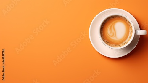  a cup of coffee on an orange background with a spoon. generative ai