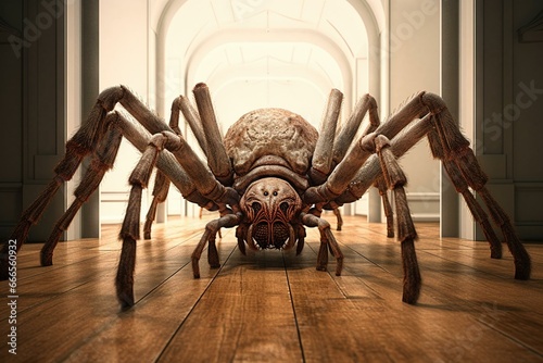 Valokuvatapetti Enormous arachnid on floor, 3D model. Generative AI