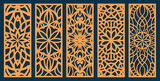 Set of laser cut templates with geometric pattern. For metal cutting, wood carving, panel decor, paper art, stencil or die for fretwork, card background design. Vctor illustration	