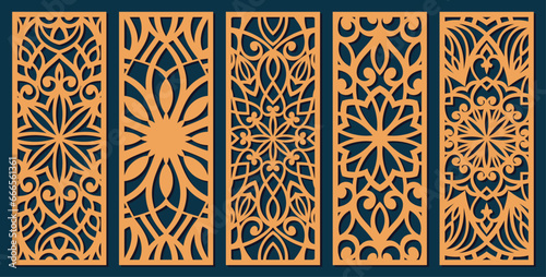 set of layouts for decorative panels made of plywood for laser cutting
