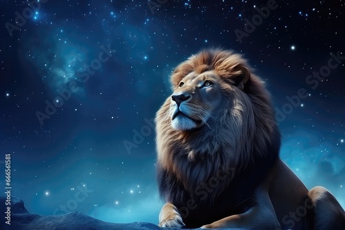 Fantastic Lion Against Starry Sky Background © Anastasiia