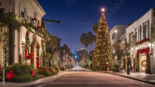 Christmas decorated street in beverly hills in nature.