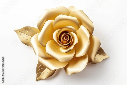 Golden Rose Made Of Paper Petals, Elegant And Shiny