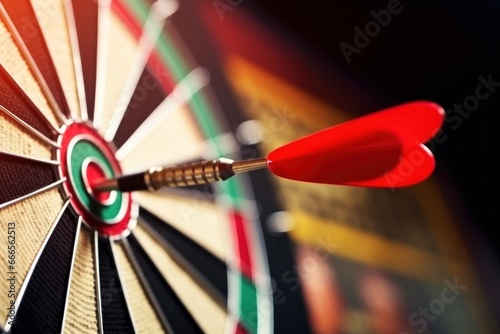 Close up a dart hitting the center of a dart board, Target and goal as concept