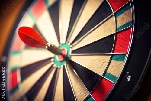 Close up a dart hitting the center of a dart board, Target and goal as concept