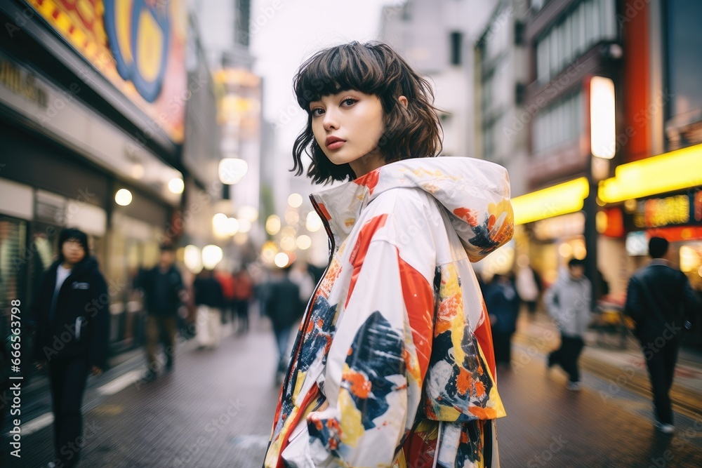 Modern City street fashion with Japanese woman.