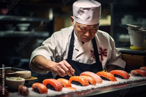 Japanese sushi chef at work.