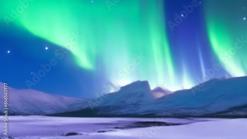 Panorama of the northern lights over snowcapped mountains © Raidfr2