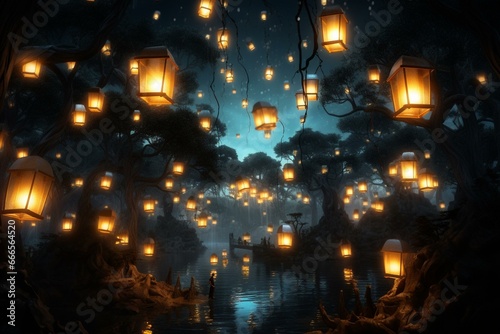 Lanterns illuminating the darkness. Generative AI