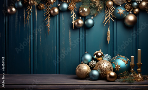 christmas decorations on wooden background