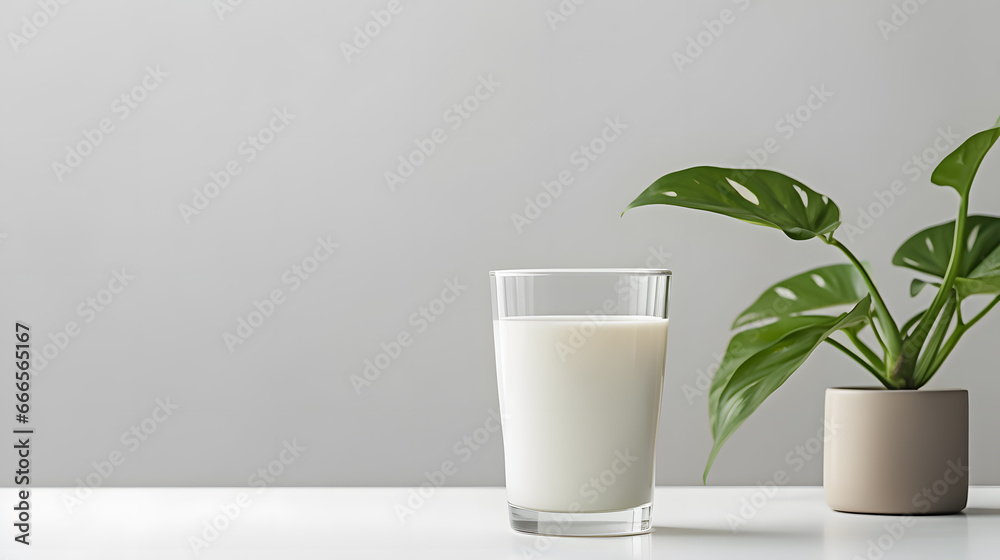 Glass of milk mock up isolated on light grey background Glass of milk mock up isolated on light grey background