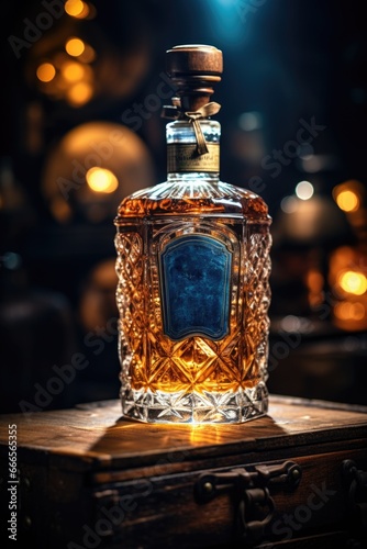 Bouteille de Rhum/Whisky sur Fond Bois ambiance Vintage