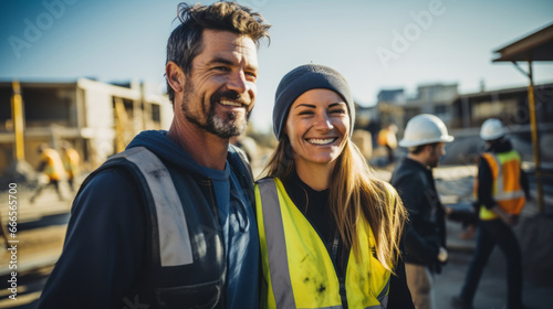 Portrait of smiling civil engineer or professional building constructors or architects