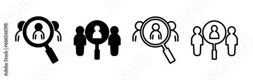 Hiring icon vector. search job vacancy icon. magnifying glass looking for people
