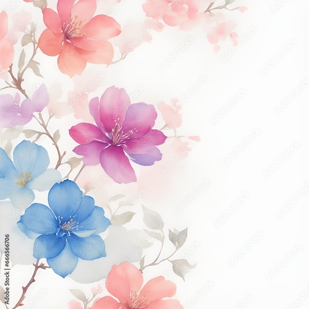 Abstract colorful flowers watercolor background.