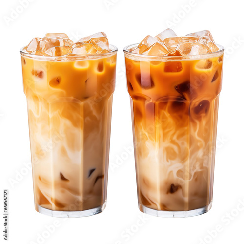 Iced caramel macchiato isolated on transparent background Remove png, Clipping Path