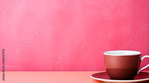 minimalist white background with a Tea cup, cappuccino, coffee , top view with empty copy space
