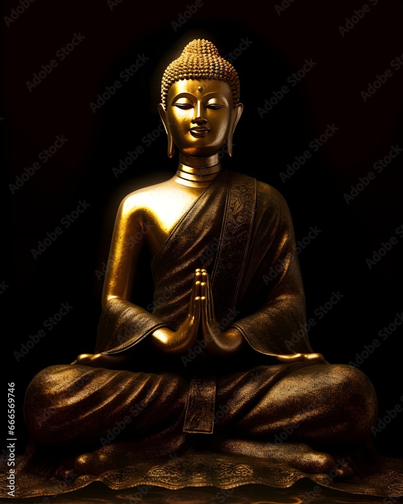 Fototapeta premium Golden buddha statue isolated on black background