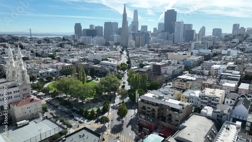 Downtown Street At San Francisco In California United States. Downtown City Skyline. Transportation Scenery. Downtown Street At San Francisco In California United States. 