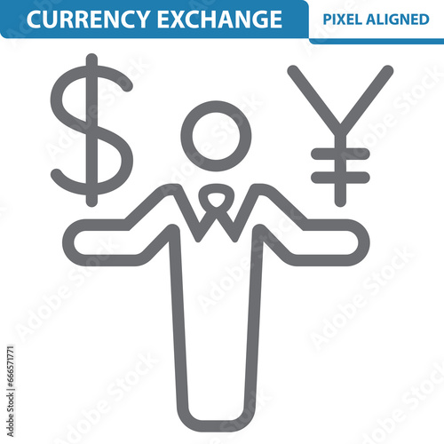 Businessman Icon. Investor, Banker, Dollar, Yen, Yuan, Currency Exchange