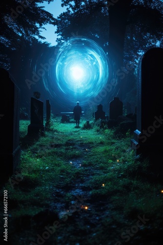 Glowing orbs and anomaly lights captured in old creepily eerie cemetery  photo