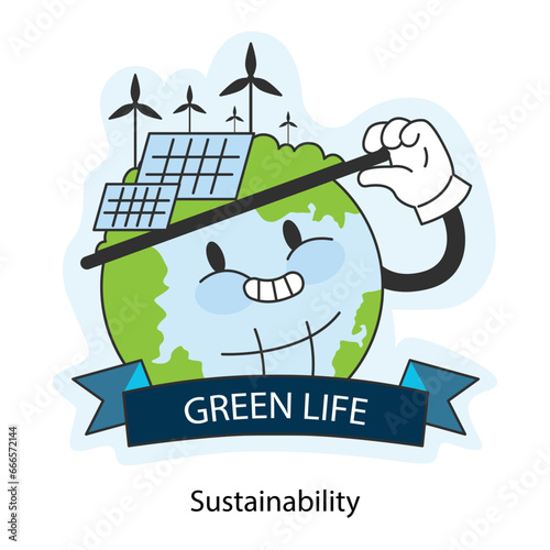World vegan day. Sustainable living. Smiley planet with cartoon