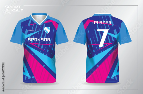 abstract blue and pink sport uniform for  jersey mockup template