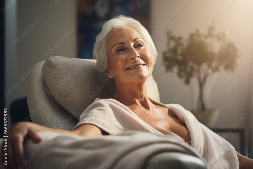 Senior woman enjoying a spa day, relaxation and rejuvenation. Senior woman enjoying a spa day, relaxation and rejuvenation.