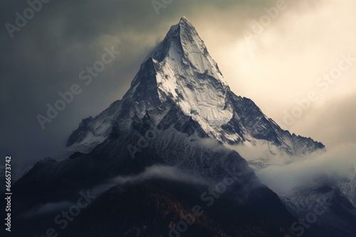 Photograph of a majestic mountain peak. Generative AI