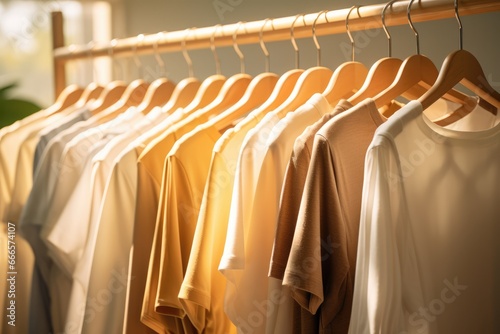 Organic Eco Clothes on a Hanger. Neutral colors, reuse, reduce, recycle, local business